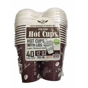Disposable Coffee Cups with lLids  12 oz Pack Of 20 Cups & 20 Lids